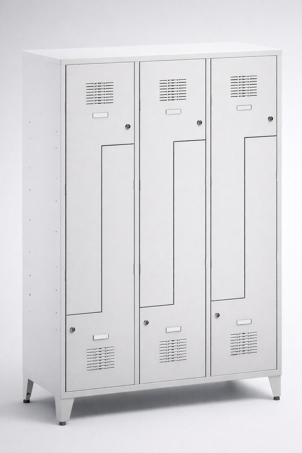 L-förmiger Mitarbeiterspind Sul 43 W st – auf Füßen - die effiziente Nutzung der Umkleidefläche bei voller